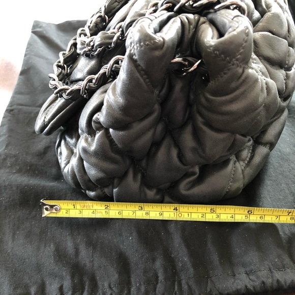 AUTH Chanel Grey Black Silver Bubble Quilted Shoulder Handbag purse Leather Bag - Picture 11 of 13